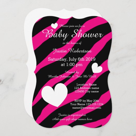 Zebra Stripe Baby Dusche Einladungen mit Herz (Vorne/Hinten)