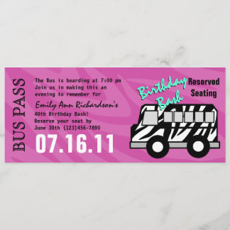 Zebra Stripe Bus Pass Geburtstagsparty Einladung