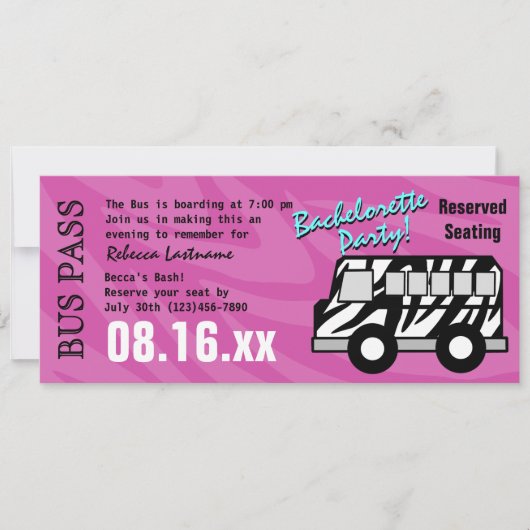 Zebra Stripe Bus Pass Hens Party Einladung (Vorderseite)