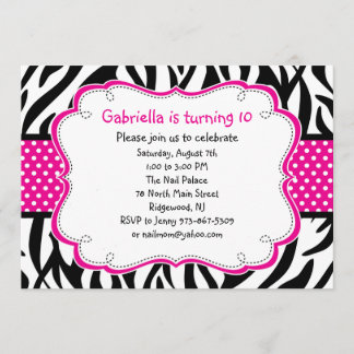 Zebra Stripe & Hot Pink Ribbon Kids Einladung