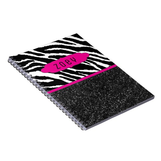 Zebra Stripe mit Glitzer Pink Personalisiert Noteb Notizblock (Rechte Seite)