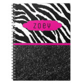 Zebra Stripe mit Glitzer Pink Personalisiert Noteb Notizblock (Vorderseite)