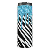 Zebra Stripe Muster mit blauem Glitzer Tropfen Thermosbecher (Rückseite)