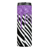 Zebra Stripe Muster mit Lila Glitzer Tropfen Thermosbecher (Rückseite)