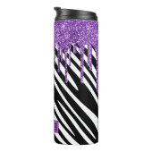 Zebra Stripe Muster mit Lila Glitzer Tropfen Thermosbecher (Nach rechts gedreht)