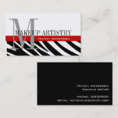 Zebra Stripe Muster Monogram Make Up Artist Visitenkarte (Vorne/Hinten)