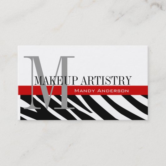 Zebra Stripe Muster Monogram Make Up Artist Visitenkarte (Vorderseite)