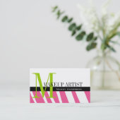 Zebra Stripe Muster Monogram Make Up Artist Visitenkarte (Stehend Vorderseite)