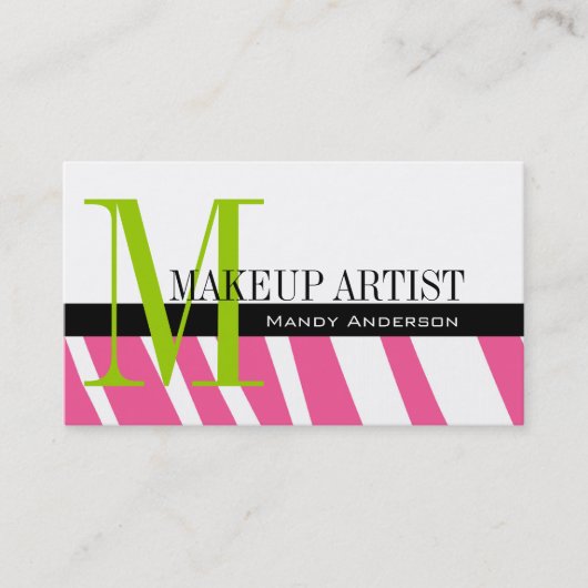 Zebra Stripe Muster Monogram Make Up Artist Visitenkarte (Vorderseite)