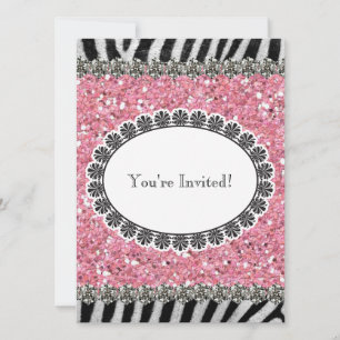 Zebra Stripe Pink Glitzer Girl Geburtstagseinladun Einladung