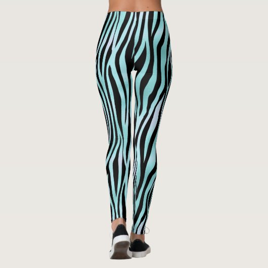 Zebra Stripe Türkis Aquamarin und schwarz Leggings (Rückseite)
