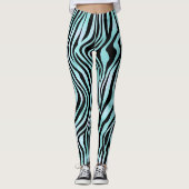 Zebra Stripe Türkis Aquamarin und schwarz Leggings (Vorderseite)