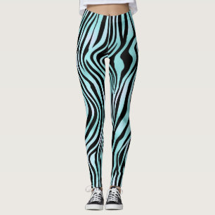Zebra Stripe Türkis Aquamarin und schwarz Leggings