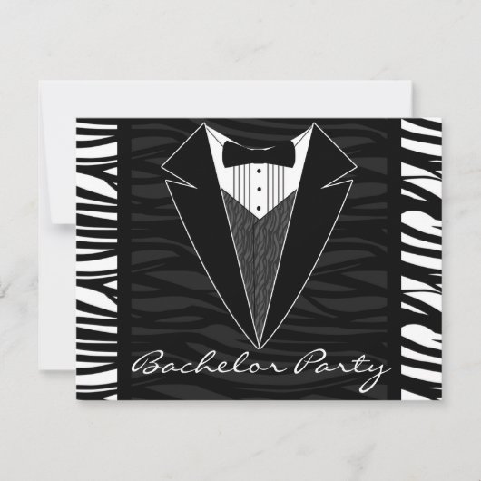 Zebra Stripe Tuxedo Bachelor Party Einladung (Vorderseite)