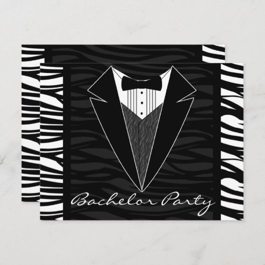 Zebra Stripe Tuxedo Bachelor Party Einladung (Vorne/Hinten)