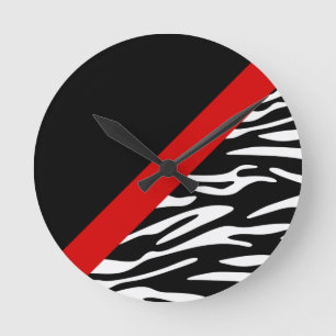 Zebra Stripe with Red Diagonal Border Wall Clock Runde Wanduhr