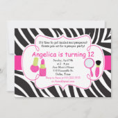 Zebra Striped Birthday Pamper Party Sleepover Einladung (Vorderseite)