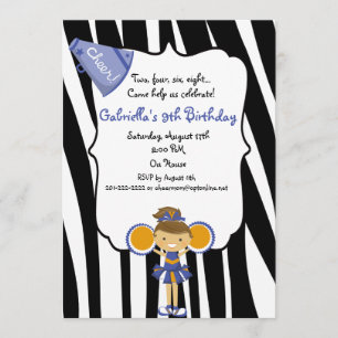 Zebra Striped blauer Cheerleader-Geburtstag laden Einladung