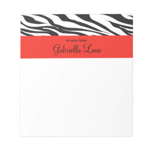 Zebra Striped mit rotem personalisiertem Notizblock