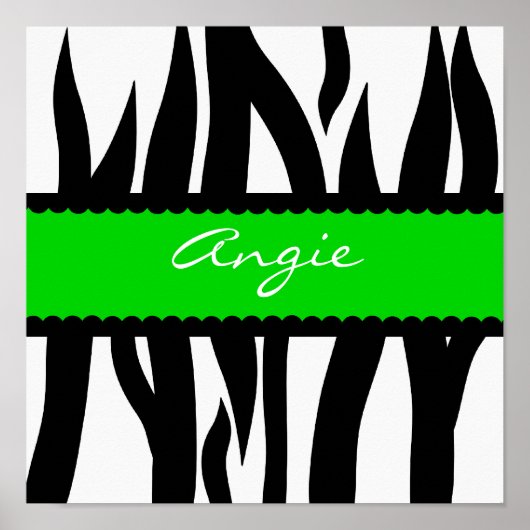 Zebra Striped Muster Personalisiert Name Poster (Vorne)