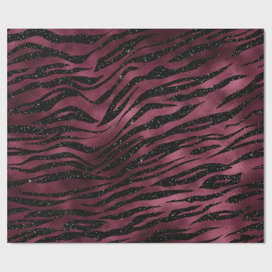 Zebra Stripes Black Marsala Glitzer Burgundy Glam Geschenkpapier (Flach)