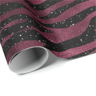Zebra Stripes Black Marsala Glitzer Burgundy Glam Geschenkpapier