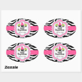 Zebra Stripes Cupcake Bäckerei Business Ovaler Aufkleber (Blatt)