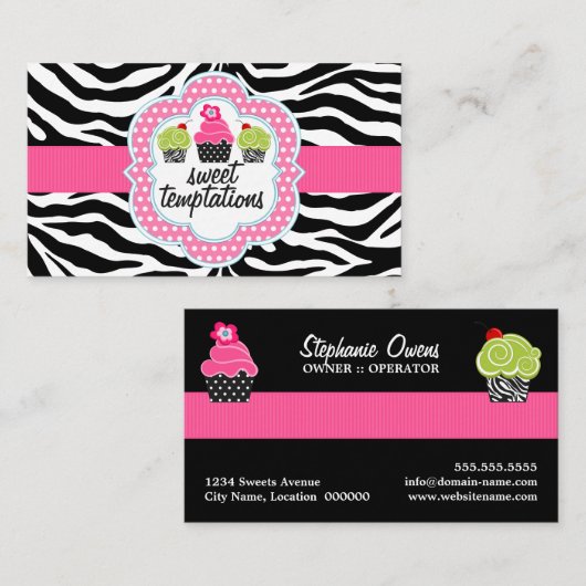 Zebra Stripes Cupcake Bäckerei Visitenkarte (Vorne/Hinten)