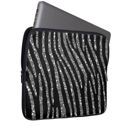 Zebra Stripes Eleganz auf schwarzem Dekor Laptopschutzhülle (Vorne Rechts)