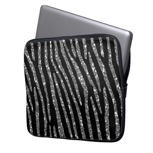 Zebra Stripes Eleganz auf schwarzem Dekor Laptopschutzhülle (Vorderseite Links)