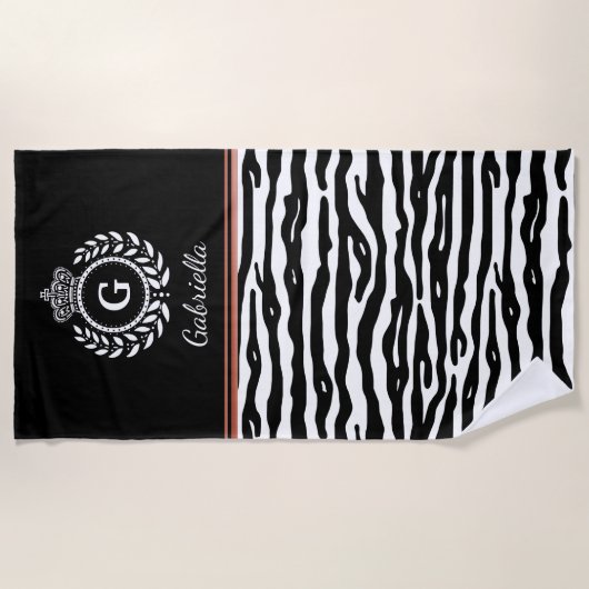 Zebra Stripes Laurel Wreath Crown Schwarz-weißer N Strandtuch (Vorderseite)