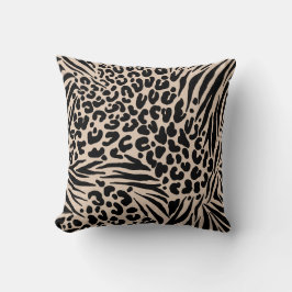 Zebra Stripes Leopard Beige Schwarzes Wildtier Kissen