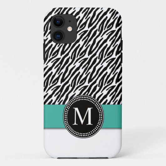 Zebra Stripes Monogramm-Türkis iPhone 5 Kasten Case-Mate iPhone Hülle (Rückseite)