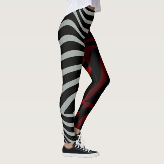 Zebra Stripes Muster - 3D Rot-Weiße Leggings (Rechts)