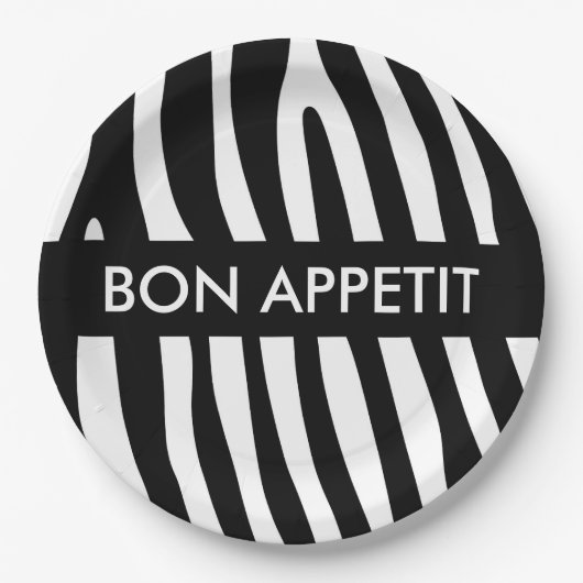 Zebra stripes pattern black & white + your ideas pappteller (Vorderseite)