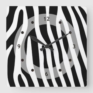Zebra stripes pattern black & white + your ideas quadratische wanduhr