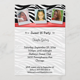Zebra Stripes Red Ribbon Foto Party Einladung