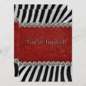 Zebra Stripes rotes ledernes Party der Einladung (Vorne/Hinten)