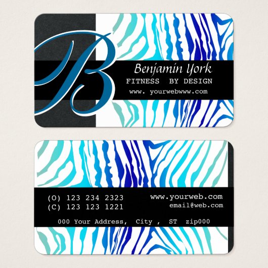 Zebra Stripes Turquoise Blue Bold Monogram (Vorne & Hinten)