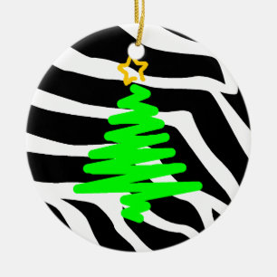 Zebra Stripes Weihnachtsporto-Baum-Grün Keramikornament