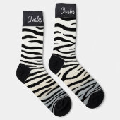 Zebra Stripes Wilder Personalisierte Name von Tier Socken (Rechts)
