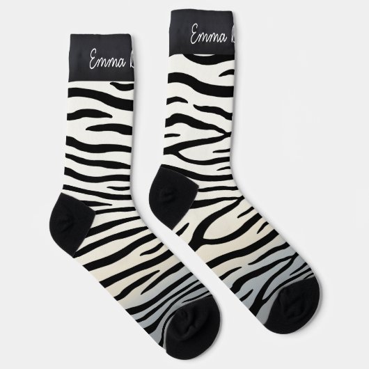 Zebra Stripes Wilder Personalisierte Name von Tier Socken (Rechts)