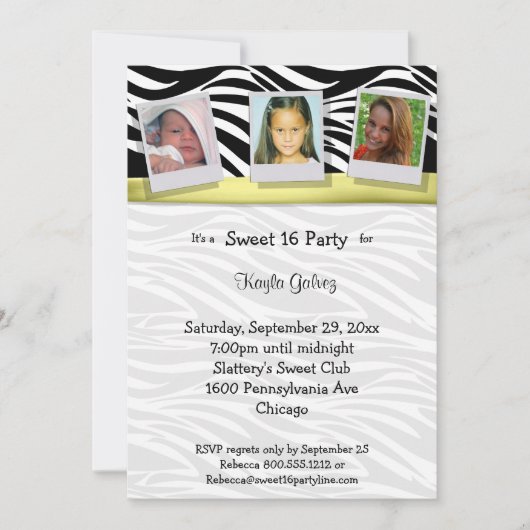 Zebra Stripes Yellow Ribbon Foto Party Einladung (Vorderseite)