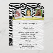 Zebra Stripes Yellow Ribbon Foto Party Einladung (Vorne/Hinten)