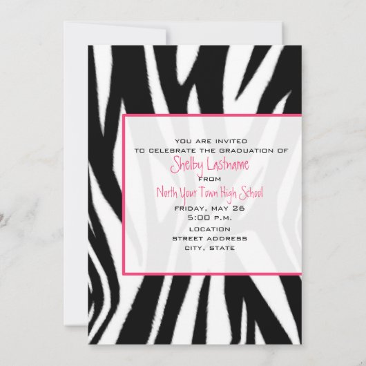 Zebra & Sunglasses 2012 Graduation Einladung (Rückseite)