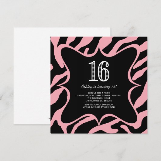 Zebra Sweet 16 Einladungen (Vorne/Hinten)