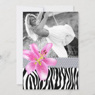 Zebra Sweet 16 Geburtstagsparty Pink Lily Blume Einladung
