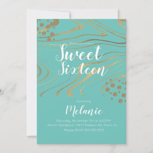 Zebra Sweet 16 Glitzer Imitate Gold und Foil Geo Einladung (Vorderseite)