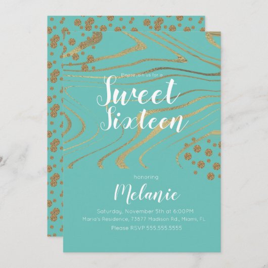 Zebra Sweet 16 Glitzer Imitate Gold und Foil Geo Einladung (Vorne/Hinten)