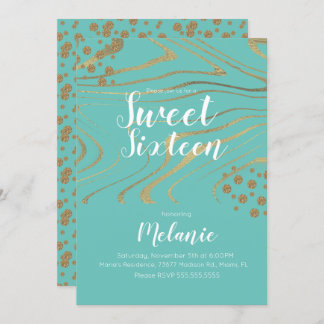 Zebra Sweet 16 Glitzer Imitate Gold und Foil Geo Einladung